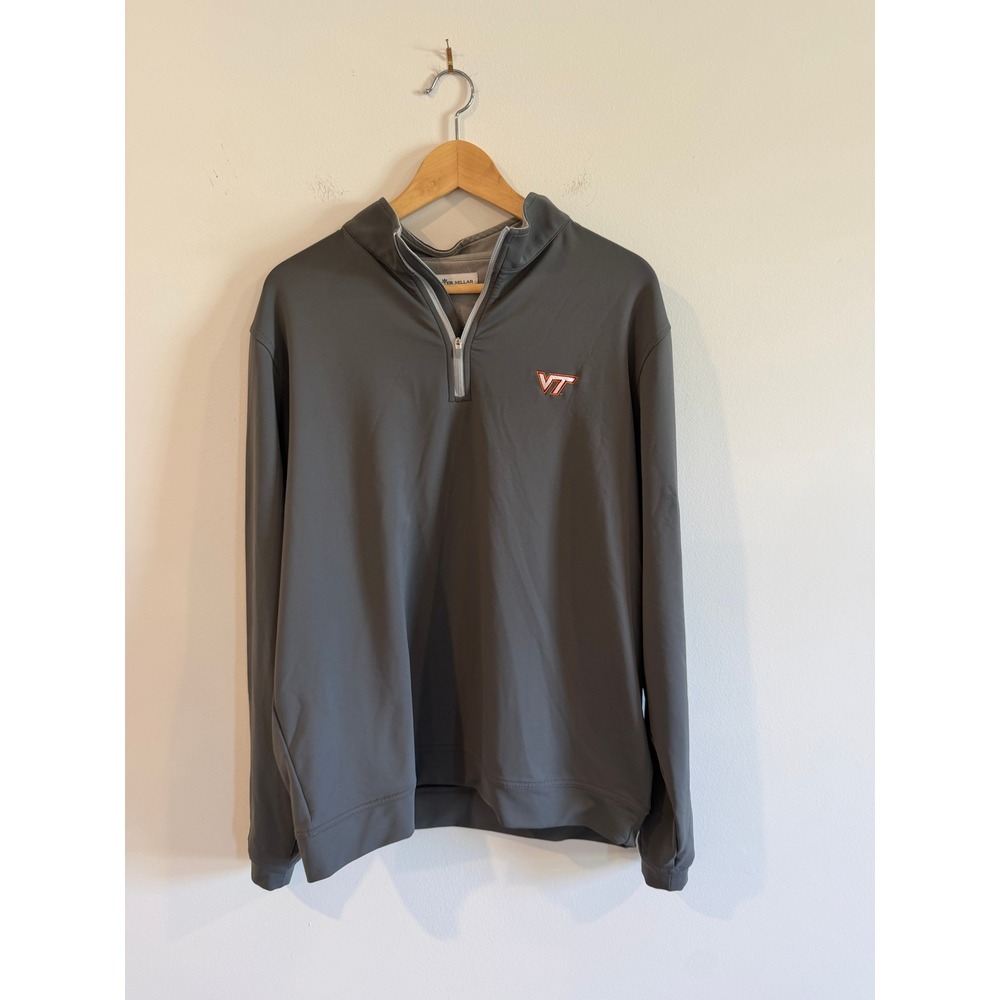 Peter Millar Virginia Tech Hokies Quarter Zip Pullover Gray Mens MEOEK40